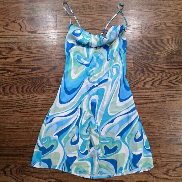 Cupshe Crystal Beach Row Drape Marble Crisscross Slip Dress Size Small - Picture 4 of 8